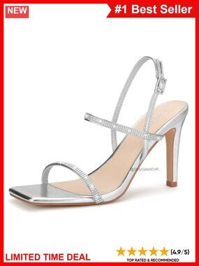 Women's Strappy High Heel Sandals Square Toe Ankle Strap Stiletto